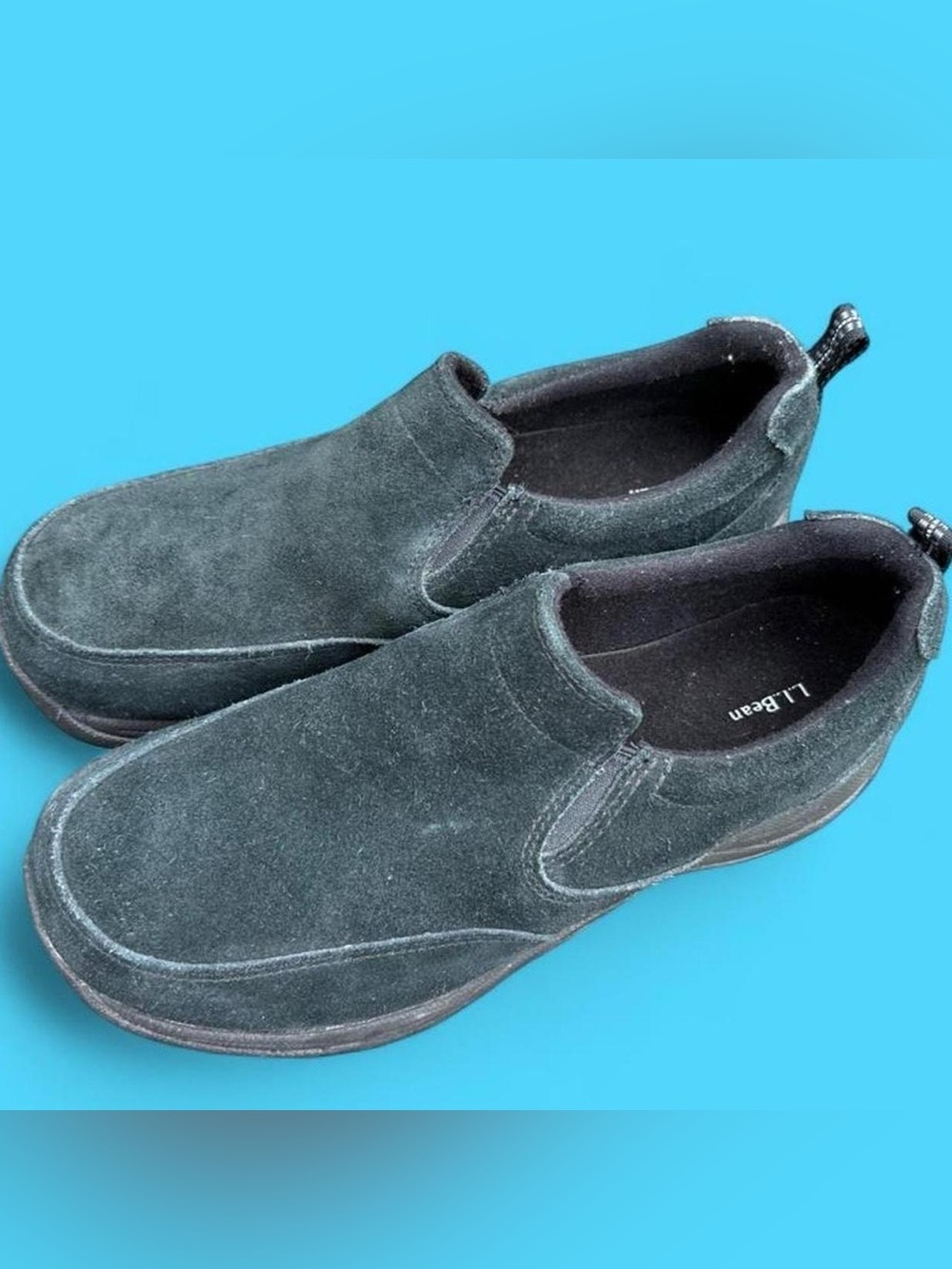 L.L. Bean Black/Grey Suede Slip-On Loafers. Size 10W